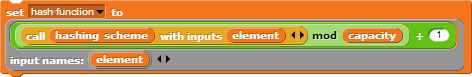 Snap block setting hash function